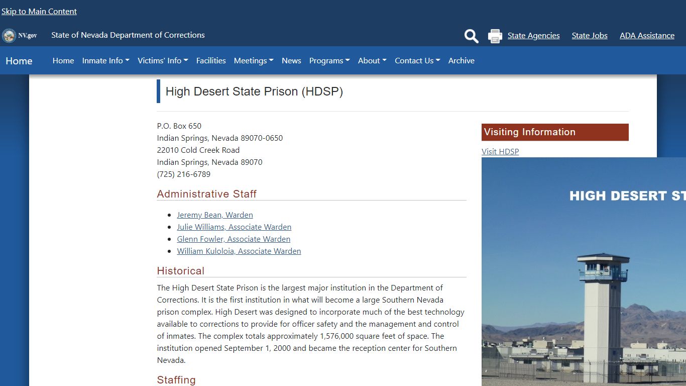 HDSP_Faciltiy - Nevada Department of Corrections